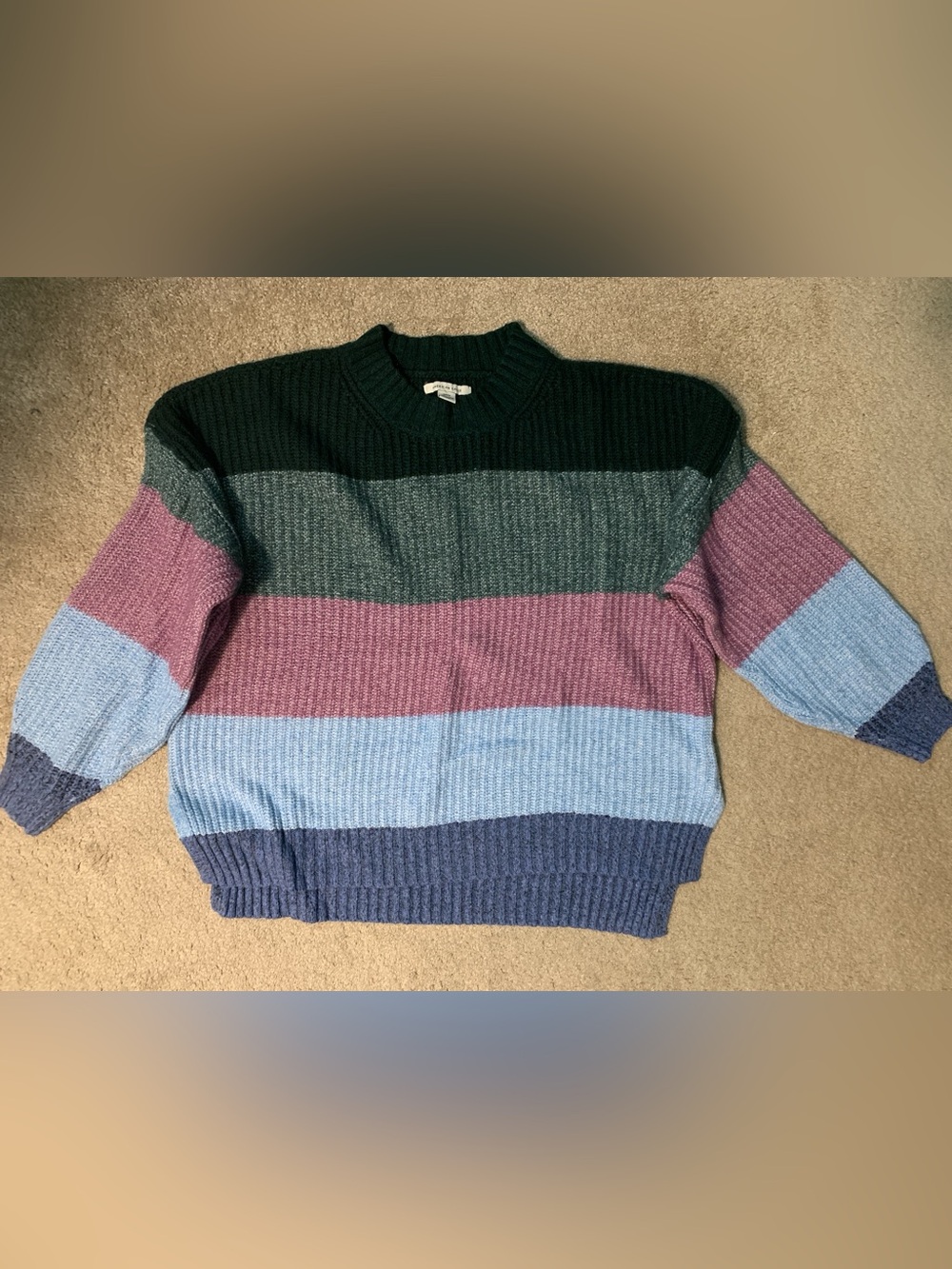 Striped Crewneck Sweater in Dark Green, Pink, Light Blue